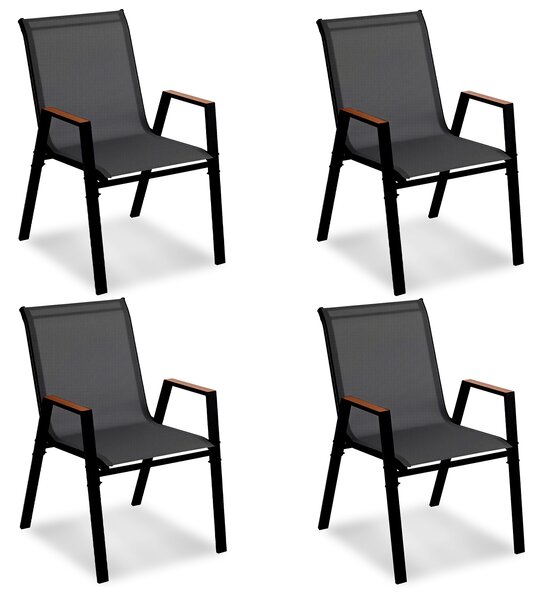 Costway Set di 4 sedie da giardino impilabili in tessuto traspirante e acciaio, Poltrone ergonomiche con braccioli portata 180 kg Nero