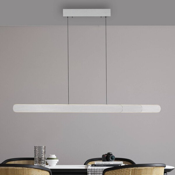 Paul Neuhaus Lampada a sospensione Adriana, alluminio, lunghezza 160 cm dimmerabile, Alluminio / Grigio / Zincato, Soggiorno / Sala da pranzo, Alluminio, Moderno