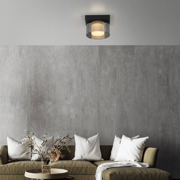 Paul Neuhaus Plafoniera a LED Rika, dimmerabile, Nero, Soggiorno / Sala da pranzo, Vetro, Moderno, Plafoniera LED