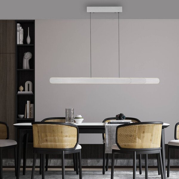 Paul Neuhaus Lampada a sospensione Adriana, alluminio, lunghezza 160 cm dimmerabile, Alluminio / Grigio / Zincato, Soggiorno / Sala da pranzo, Alluminio, Moderno