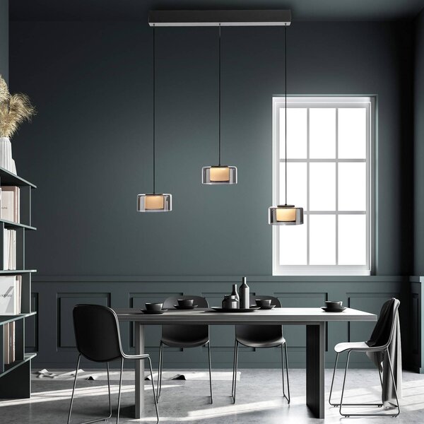 Paul Neuhaus Lampada a sospensione in vetro Rika, dimmerabile, Nero, Soggiorno / Sala da pranzo, Vetro, Moderno, Lampada a sospensione
