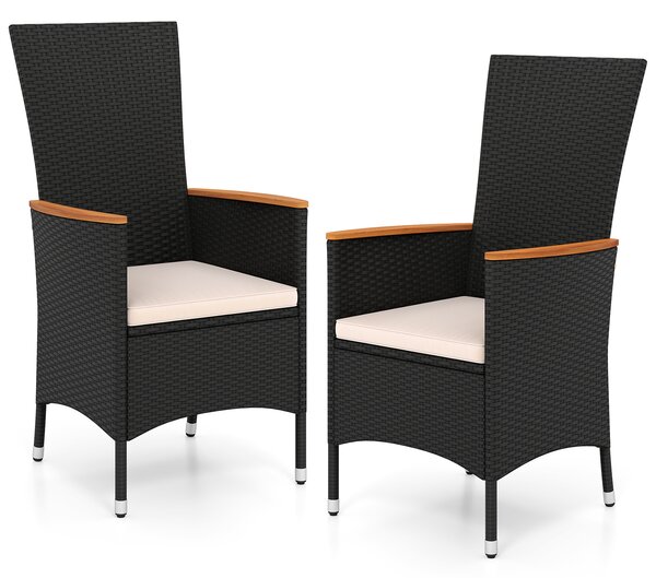 Costway Set di 2 sedie da esterno in ratten pe con cuscino di seduta, Set di mobili per balcone cortile bordo piscina Beige