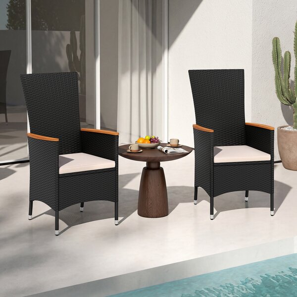 Costway Set di 2 sedie da esterno in ratten pe con cuscino di seduta, Set di mobili per balcone cortile bordo piscina Beige