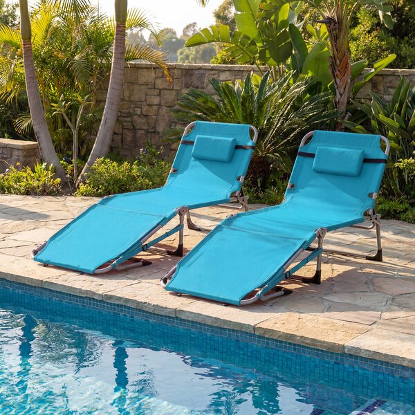 Costway Lettino da spiaggia pieghevole con cuscino poggiatesta, Sedia sdraio da esterno con tasca laterale per giardino e piscina Verde