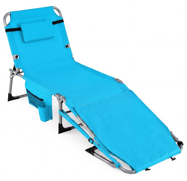 Costway Lettino da spiaggia pieghevole con cuscino poggiatesta, Sedia sdraio da esterno con tasca laterale per giardino e piscina Verde