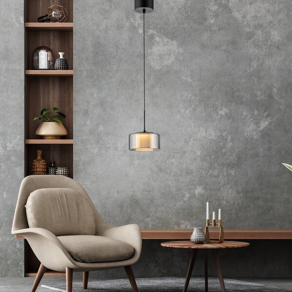 Paul Neuhaus Lampada a sospensione in vetro Rika, dimmerabile, Nero, Soggiorno / Sala da pranzo, Vetro, Moderno, Lampada a sospensione