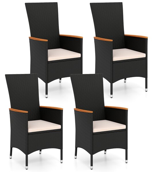 Costway Set di 4 sedie da esterno in ratten pe con cuscino di seduta, Set di mobili per balcone cortile bordo piscina Beige