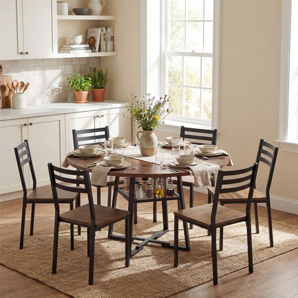 Costway Tavolo da pranzo rotondo 120 cm per 4 a 6 persone stile industriale, Tavolo da cucina per sala da pranzo soggiorno Marrone