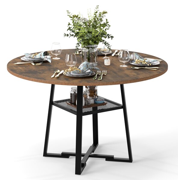 Costway Tavolo da pranzo rotondo 120 cm per 4 a 6 persone stile industriale, Tavolo da cucina per sala da pranzo soggiorno Marrone