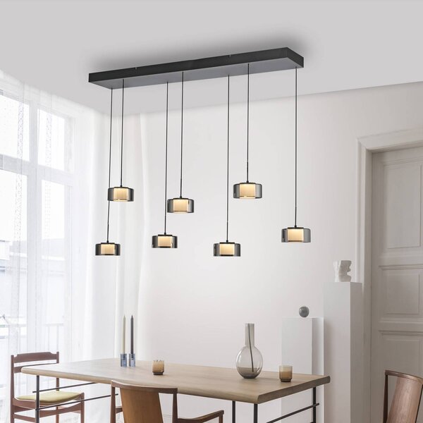 Paul Neuhaus Lampada a sospensione in vetro Rika, dimmerabile, Nero, Soggiorno / Sala da pranzo, Vetro, Moderno, Lampada a sospensione