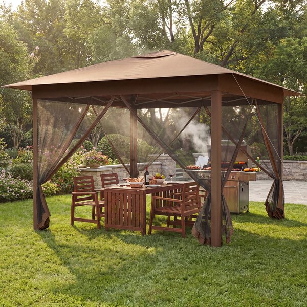 Costway Gazebo pieghevole 3 x 3 m con telo in oxford e 4 lati in rete, Gazebo da giardino perfetto per campeggio e feste all’aperto Marrone
