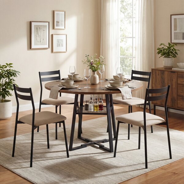 Costway Tavolo da pranzo rotondo 120 cm per 4 a 6 persone stile industriale, Tavolo da cucina per sala da pranzo soggiorno Marrone