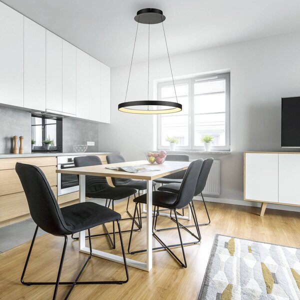 Paul Neuhaus Lampada LED a sospensione Hoop, nero, Ø 57 cm, dimmerabile, Nero, Soggiorno / Sala da pranzo, Metallo, Moderno