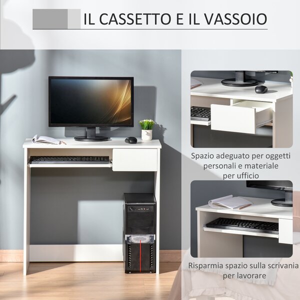 HOMCOM Scrivania Ufficio, 80x45x75 cm Scrivania Salvaspazio con Vassoio Tastiera, Cassetto per Documenti, Bianco | Aosom Italy