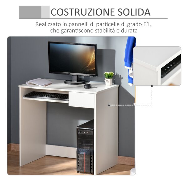 HOMCOM Scrivania Ufficio, 80x45x75 cm Scrivania Salvaspazio con Vassoio Tastiera, Cassetto per Documenti, Bianco | Aosom Italy