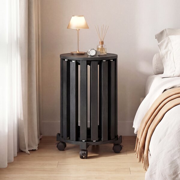 Costway Set di 4 sgabelli in legno impilabili 4 in 1, Sgabelli con portavaso con rotelle per soggiorno camera da letto Nero