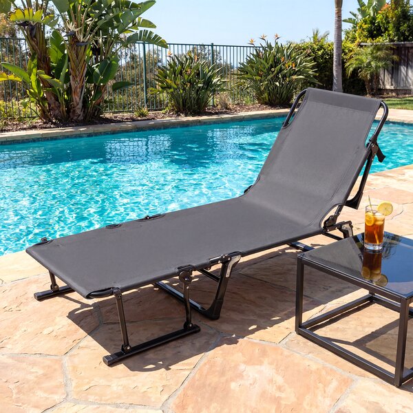 Costway Sedia a sdraio pieghevole con schienale reclinabile 6 posizioni e poggiatesta ergonomico, Letto da esterno con struttura in metallo 185 x 60,5 x 38 cm