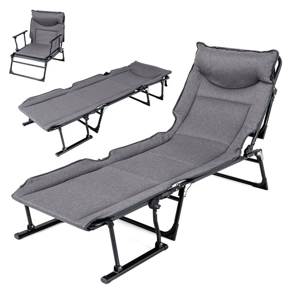 Costway Sedia a sdraio pieghevole con schienale reclinabile 6 posizioni e poggiatesta ergonomico, Letto da esterno con struttura in metallo 180 x 67,5 x 37 cm