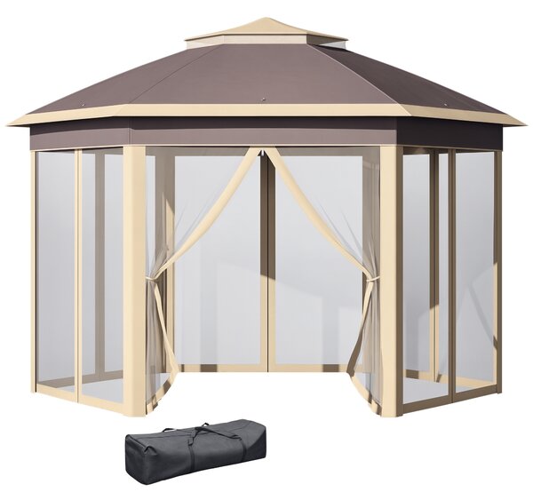 Outsunny Gazebo Pieghevole da Giardino con Zanzariera e Doppio Tetto 405x340x285 cm, Beige|Aosom