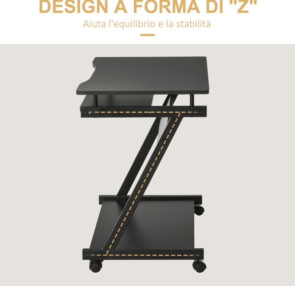 HOMCOM Tavolo Porta PC Classico e Salvaspazio, Piano Tastiera a Scomparsa, Scrivania Porta PC con 4 Ruote e Ripiano Inferiore Nero 60x48x73cm