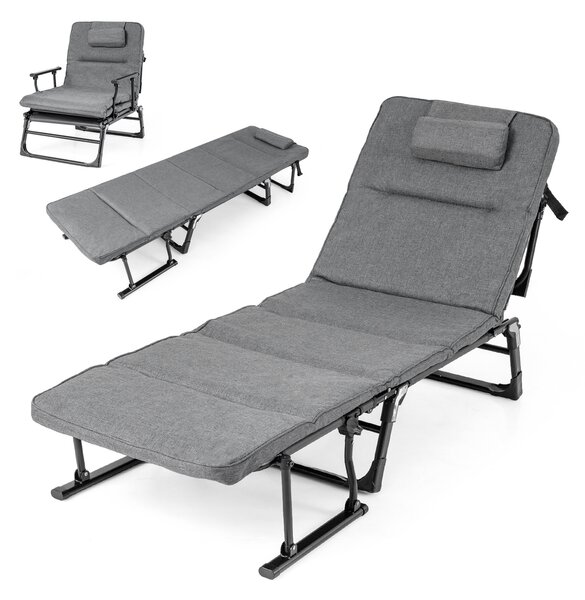 Costway Sedia a sdraio pieghevole con schienale reclinabile 6 posizioni e poggiatesta ergonomico, Letto da esterno con struttura in metallo 185 x 60,5 x 38 cm
