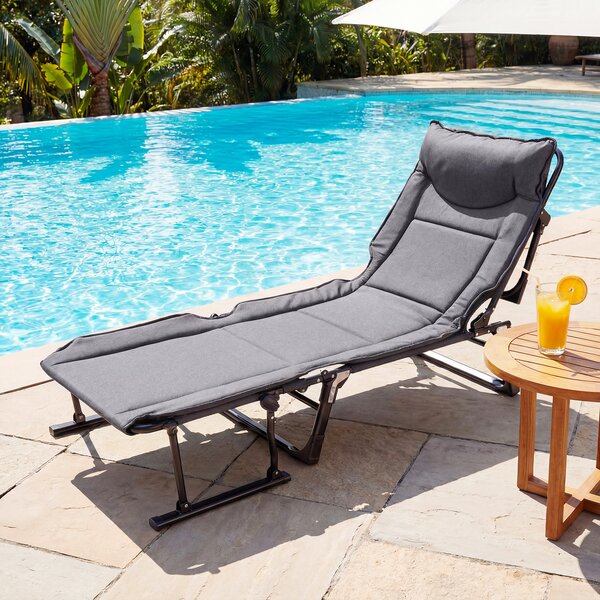 Costway Sedia a sdraio pieghevole con schienale reclinabile 6 posizioni e poggiatesta ergonomico, Letto da esterno con struttura in metallo 180 x 67,5 x 37 cm