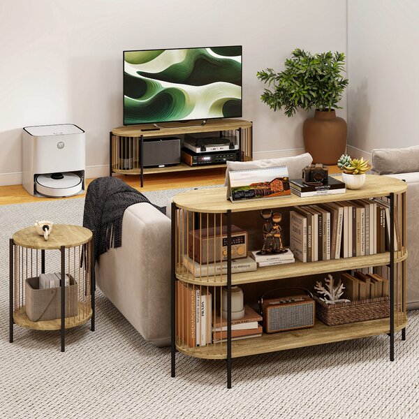 HOMCOM Tavolo Consolle con Corda di Carta Intrecciata a Mano Struttura in Acciaio Stile Bohemio 124x43,5x80 cm Naturale | Aosom Italy