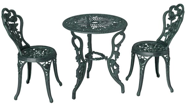 Outsunny Set da Giardino Bistroset Mobili da Giardino 3 pz. Fusione di Alluminio Verde Antico