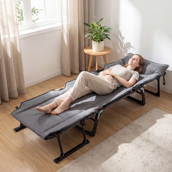 Costway Sedia a sdraio pieghevole con schienale reclinabile 6 posizioni e poggiatesta ergonomico, Letto da esterno con struttura in metallo 180 x 66,5 x 38 cm
