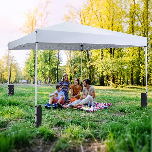Costway Gazebo da esterno pieghevole regolabile in altezza, Gazebo pop up con 4 sacchi di sabbia e borsa da trasporto Bianco