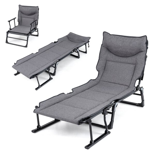Costway Sedia a sdraio pieghevole con schienale reclinabile 6 posizioni e poggiatesta ergonomico, Letto da esterno con struttura in metallo 180 x 66,5 x 38 cm