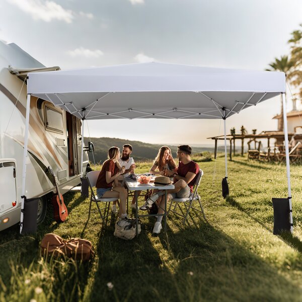 Costway Gazebo da esterno pieghevole regolabile in altezza, Gazebo pop up con 4 sacchi di sabbia e borsa da trasporto Bianco
