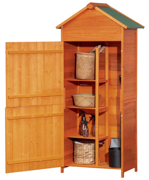 Outsunny Casetta da Giardino con 2 Ante e 3 Mensole, Capanno Porta Attrezzi in Legno, 84x52x188 cm, Arancione | Aosom Italy
