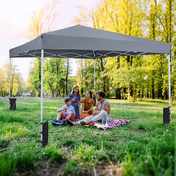 Costway Gazebo da esterno pieghevole regolabile in altezza, Gazebo pop up con 4 sacchi di sabbia e borsa da trasporto Grigio