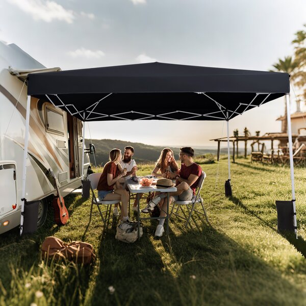 Costway Gazebo da esterno pieghevole regolabile in altezza, Gazebo pop up con 4 sacchi di sabbia e borsa da trasporto Nero