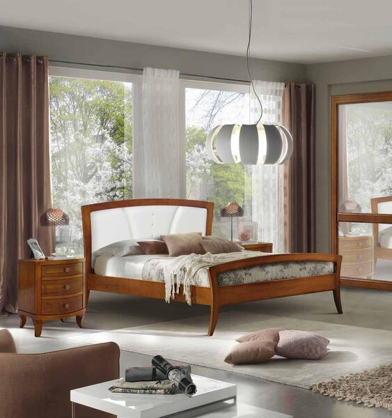 Letto classico legno sagomato tinta noce testata ecopelle 184x210x120