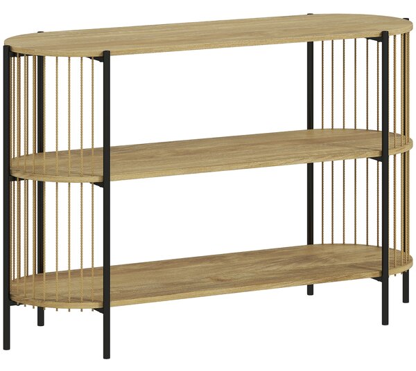 HOMCOM Tavolo Consolle con Corda di Carta Intrecciata a Mano Struttura in Acciaio Stile Bohemio 124x43,5x80 cm Naturale | Aosom Italy