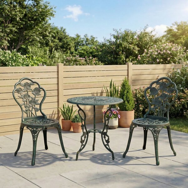 Outsunny Set da Giardino Bistroset Mobili da Giardino 3 pz. Fusione di Alluminio Verde Antico
