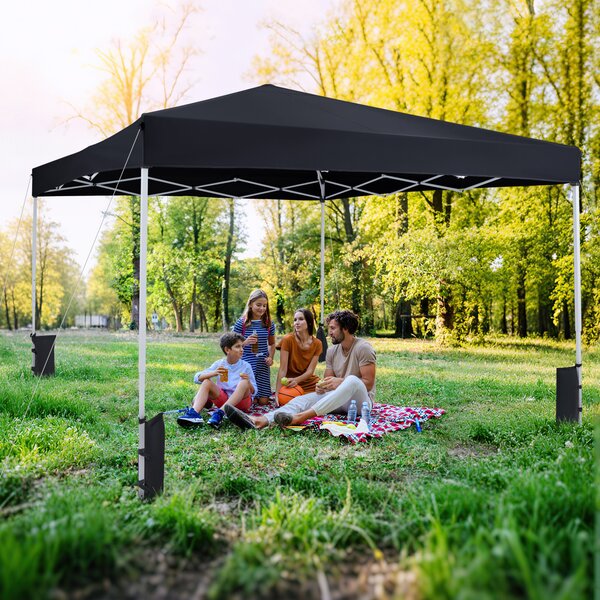 Costway Gazebo da esterno pieghevole regolabile in altezza, Gazebo pop up con 4 sacchi di sabbia e borsa da trasporto Nero