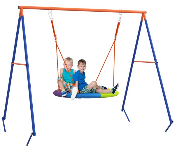 Outsunny Altalena da Giardino a Nido per 1-2 Bambini in Metallo Rinforzato, 196x172x180cm, Multicolore