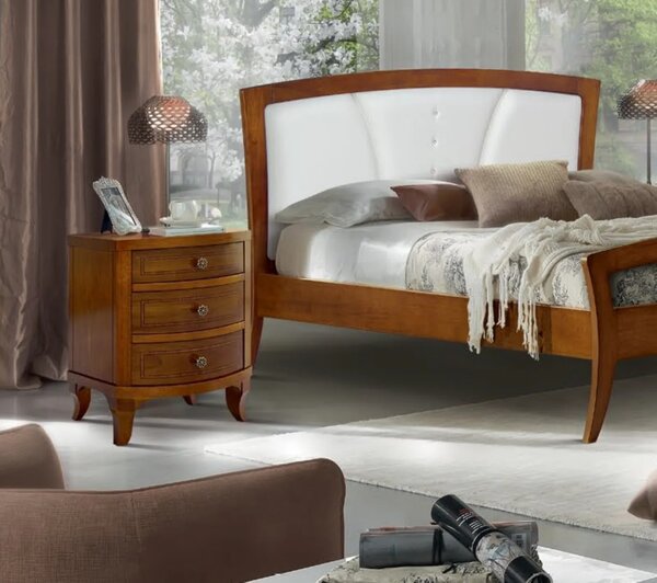 Letto classico legno sagomato tinta noce testata ecopelle 184x210x120