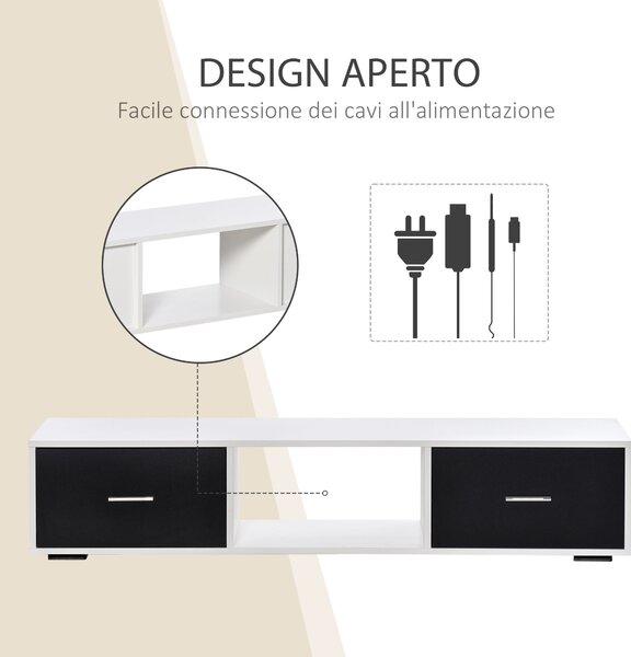 HOMCOM Mobile TV Moderno per Televisori fino a 60" con 2 Cassetti, 140x30x32cm, Bianco e Nero