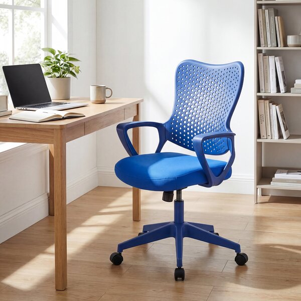 Costway Sedia da ufficio ergonomica con schienale reclinabile a forma di farfalla, Sedia comoda con seduta regolabile in altezza girevole 360° Blu