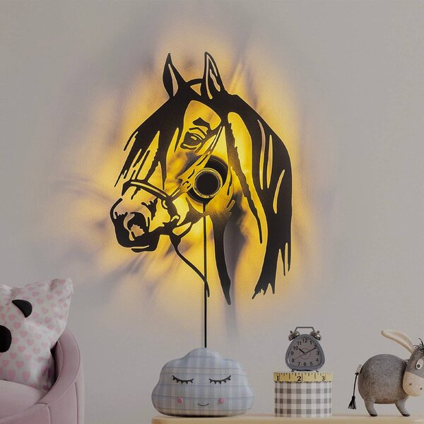 Opviq Applique Horse, nero, metallo, 57 x 41 cm, cavo con spina