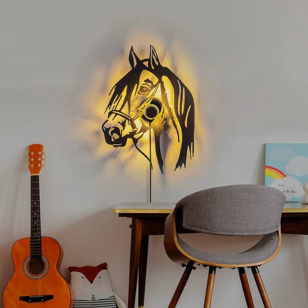 Opviq Applique Horse, nero, metallo, 57 x 41 cm, cavo con spina