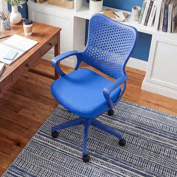 Costway Sedia da ufficio ergonomica con schienale reclinabile a forma di farfalla, Sedia comoda con seduta regolabile in altezza girevole 360° Blu