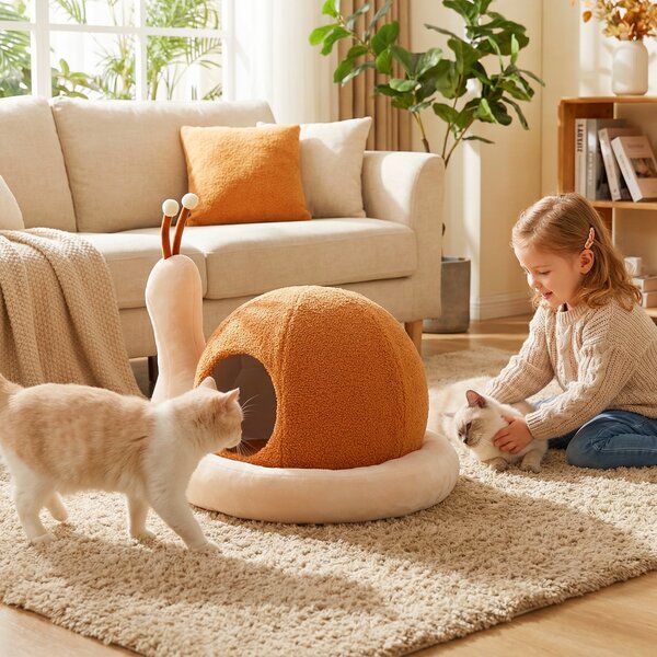 Costway Letti per gatti da interno, Cuccia 2 in 1 a forma di chiocciola per gattini con cuscino rimovibile e lavabile