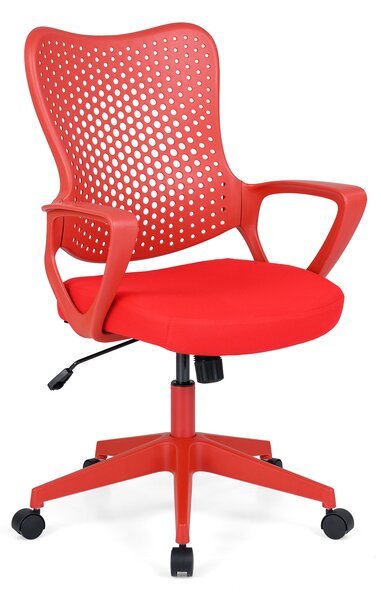 Costway Sedia da ufficio ergonomica con schienale reclinabile a forma di farfalla, Sedia comoda con seduta regolabile in altezza girevole 360° Rosso
