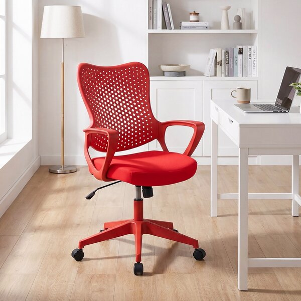 Costway Sedia da ufficio ergonomica con schienale reclinabile a forma di farfalla, Sedia comoda con seduta regolabile in altezza girevole 360° Rosso