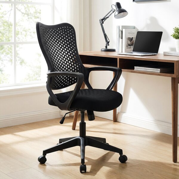 Costway Sedia da ufficio ergonomica con schienale reclinabile a forma di farfalla, Sedia comoda con seduta regolabile in altezza girevole 360° Nero